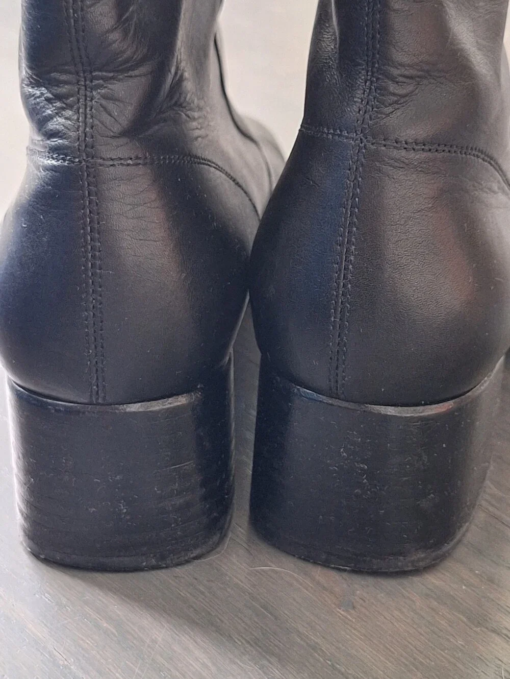 Salvatore Ferragamo Stacked Mid Heel Black Leather Booties Size 8.5 B